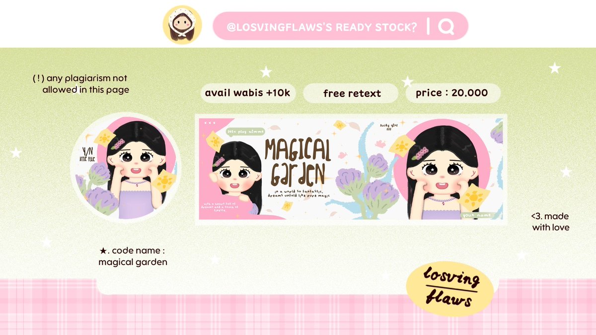 losvingflaws's tweet image. こんにちは ! eLoDy bawa layout ready stock chibi non chara nih, jadi nanti free retext nama sesuai nama kamu ya___&amp;lt;🌷

#zonauang️