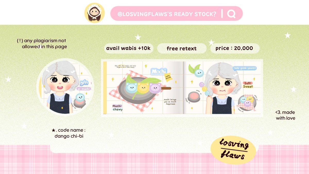 losvingflaws's tweet image. こんにちは ! eLoDy bawa layout ready stock chibi non chara nih, jadi nanti free retext nama sesuai nama kamu ya___&amp;lt;🌷

#zonauang️