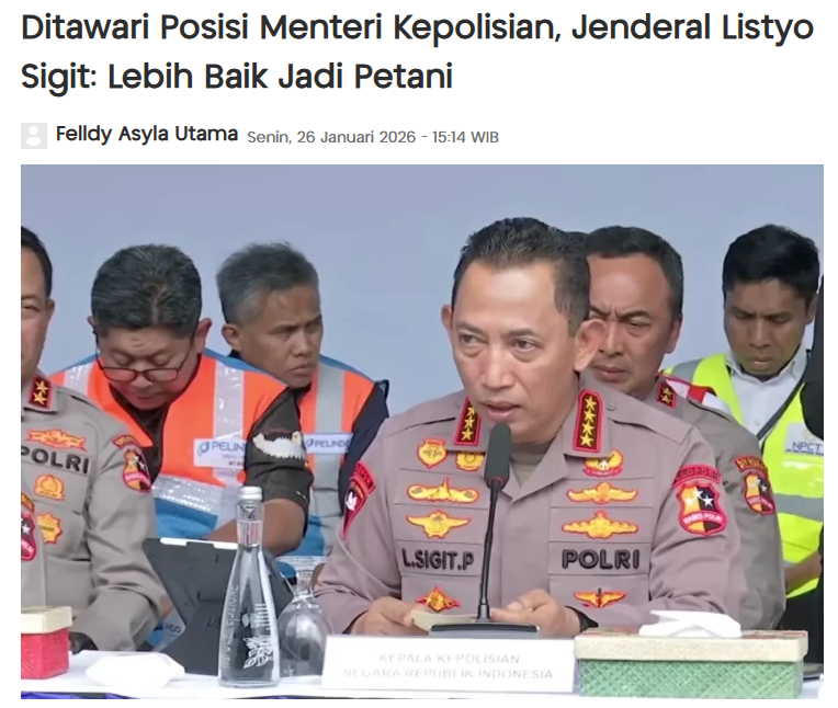 PittTayag's tweet photo. Ditawari Posisi Menteri Kepolisian, Jenderal Listyo Sigit: Lebih Baik Jadi Petani https://t.co/OnIlOYsKnU