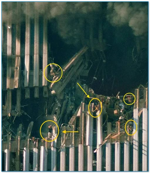 911Revisionist's tweet image. "The waving woman who never lost hope" - Edna Cintron 
Worked for Mars and McLennan on the 93rd floor of #WTC 1, waves for help from the impact zone in the North Tower. 
She survived the initial event, and was last seen just seconds before the North Tower collapsed.  
My question