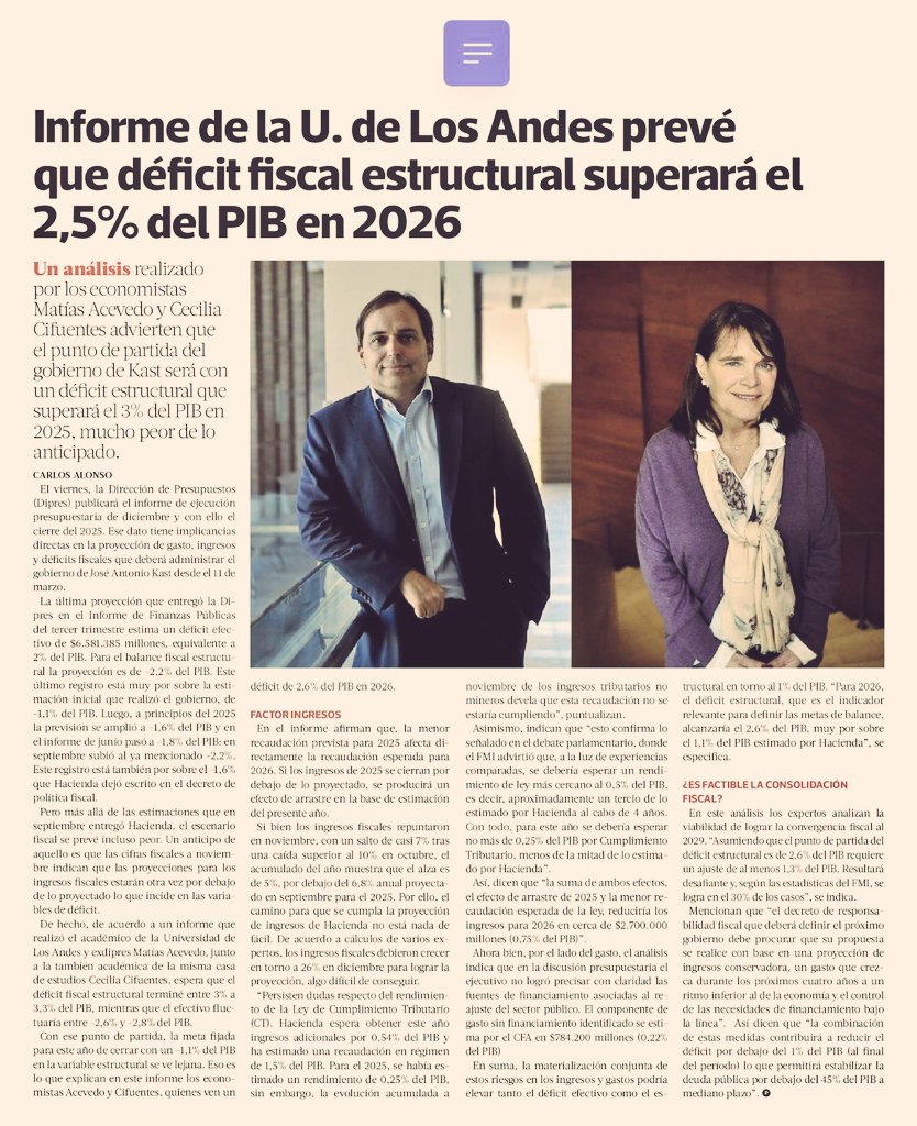 📢 DÉFICIT FISCAL: La meta 2026 es -1,1 % y la herencia será -2,5% 
Esa será la herencia de <a href="/mariomarcelc/">Mario Marcel Cullell</a> y <a href="/nico_grau/">Nicolás Grau Veloso</a>
Pero, para <a href="/camila_vallejo/">Camila Vallejo Dowling</a> sigue con la pauta de que dejarán un mejor país 🤡 🎪 
#ComunismoEsMiseria 📣