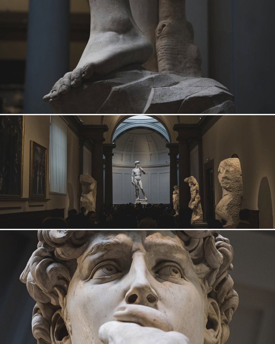 Entras en la galería de la Academia y lo primero que haces es ir a buscar al David. No se tarda mucho, apenas cruzar una sala y ahí está, al final de una sala. Imponente.