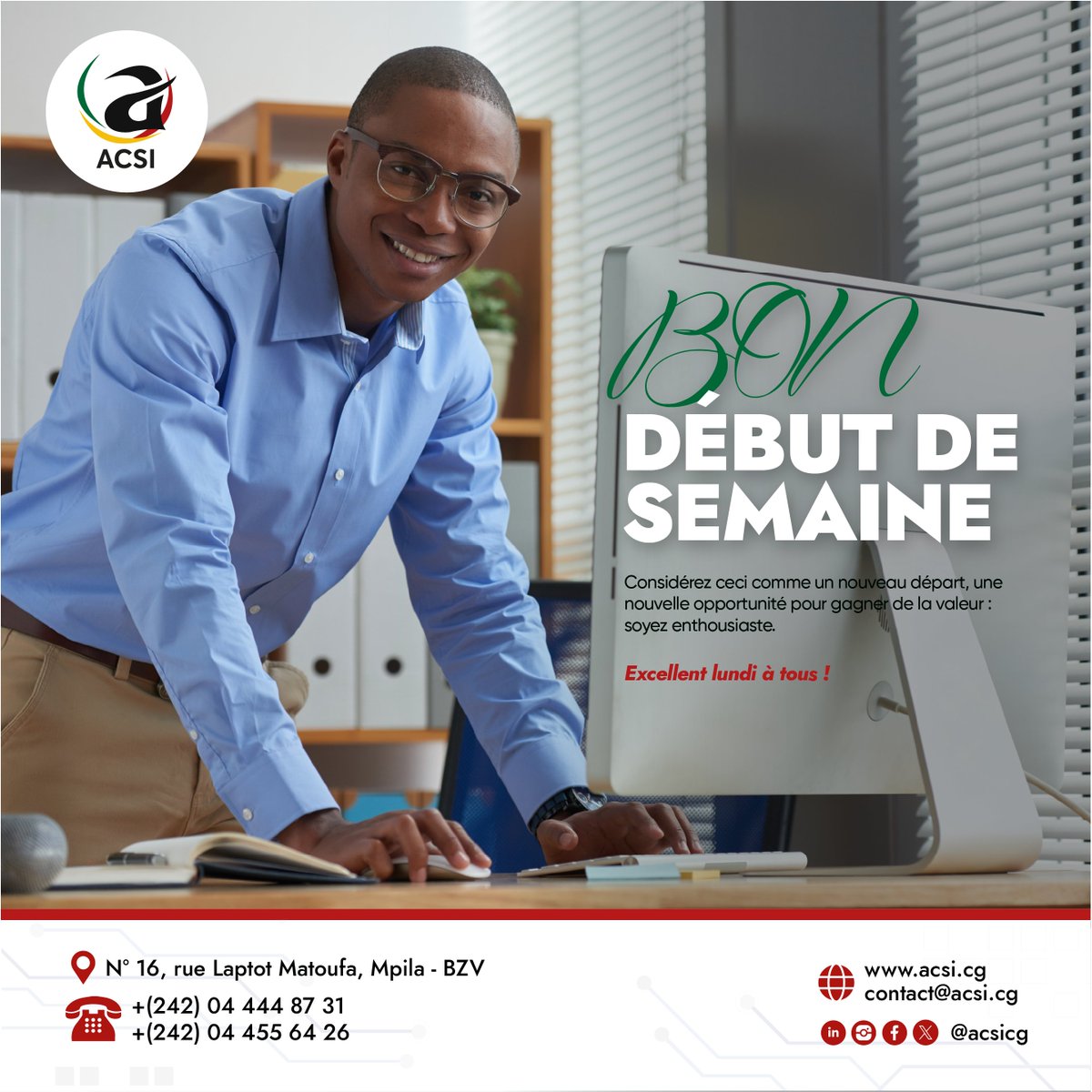 AcsiOci67152's tweet photo. Bon début de semaine à toutes et à tous.
Ensemble, poursuivons nos engagements avec rigueur, responsabilité et détermination.
#ACSI #BonDebutDeSemaine https://t.co/DCKhSfUPIZ