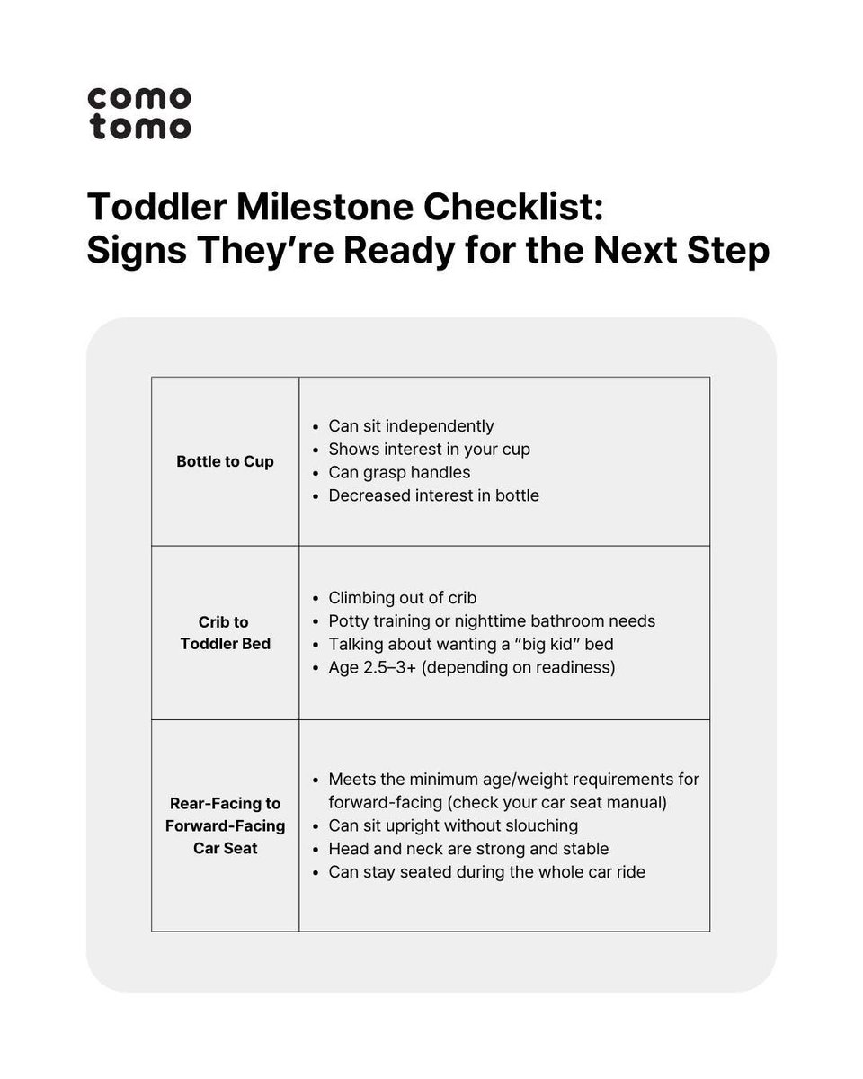 comotomo_sa's tweet photo. One day they’re napping in a crib, the next they’re climbing out like it’s a jungle gym. 😅 
Save this checklist as those baby steps
turn into big steps -- we’ll be here with you through every stage. 👣 https://t.co/CUtlA7yiGj