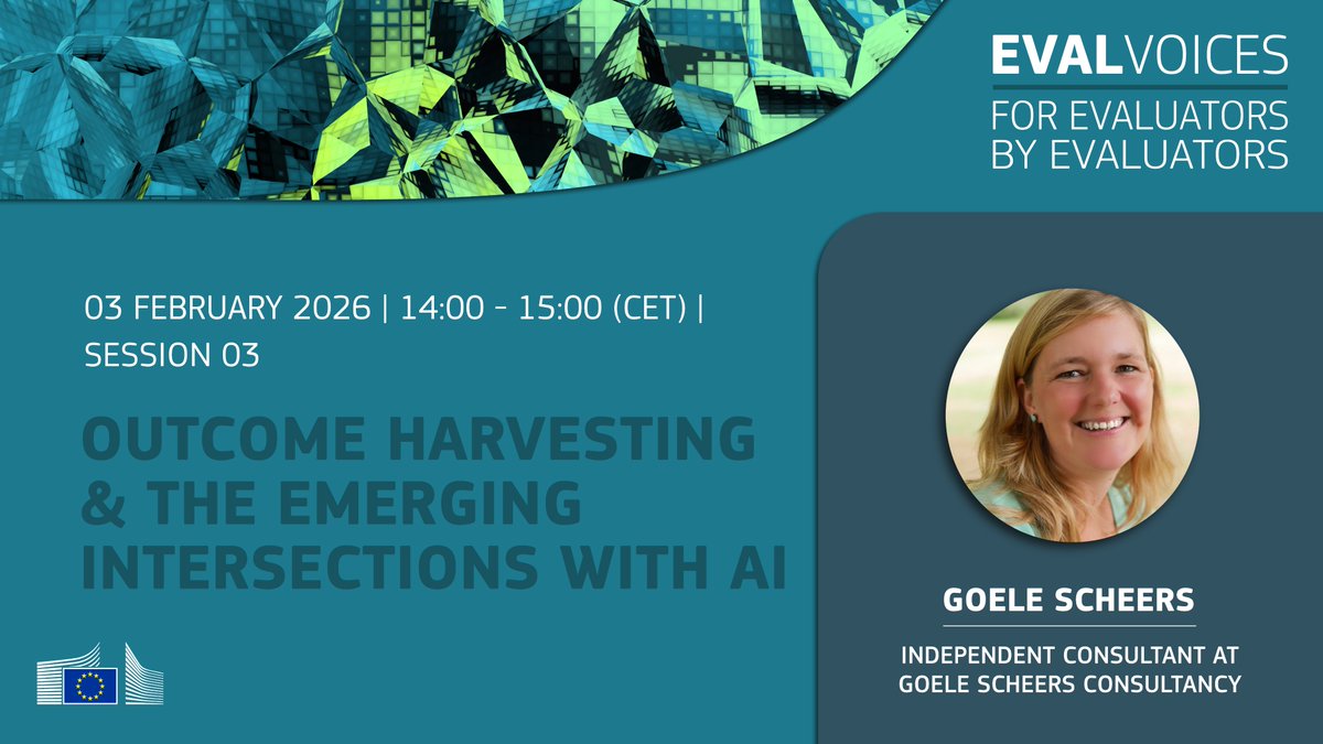 hurhassnain's tweet image. How do we make sense of change when reality refuses to follow our logframes/ToC? Join us for #EvalVoices webinar with Goele Scheers on #OutcomeHarvesting &amp;amp; #AI, exploring adaptive thinking, rigour, &amp;amp; #evidence.
3 Feb 2026 | 14:00 CET
Register: lnkd.in/eDTYVVgk
#Evaluation