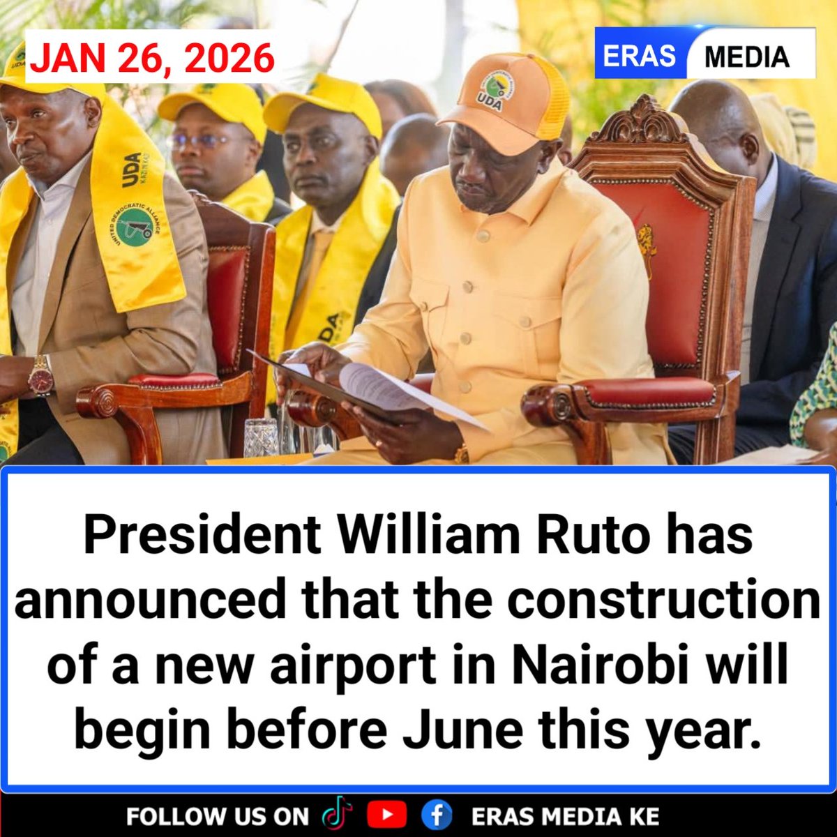 ROAD TO SINGAPORE 
President William Ruto has announced that the construction of a new airport in Nairobi will begin before June this year.