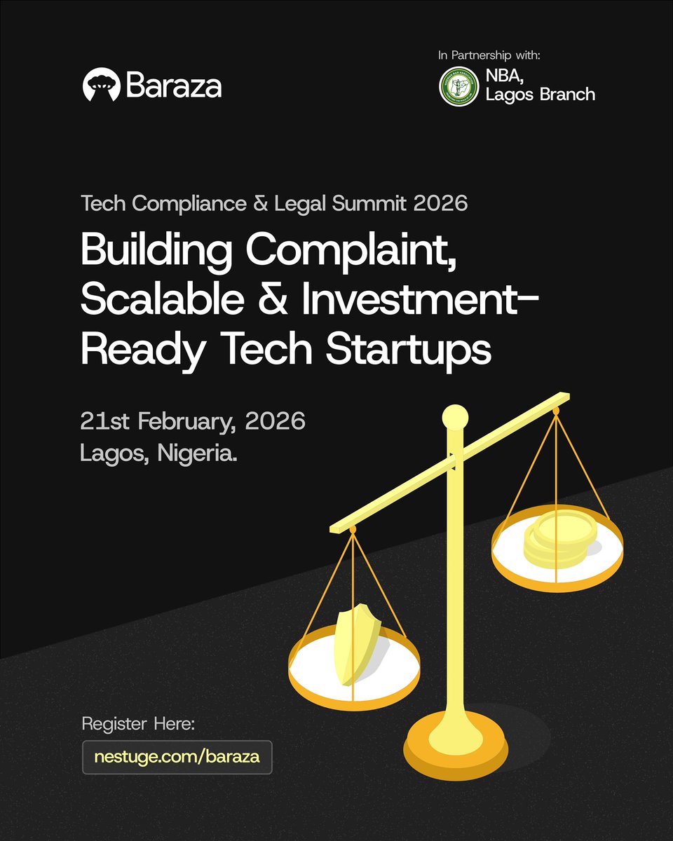 Happy New Week, Friends of Baraza!

We are another week closer to the grandest Legal &amp; Tech event in Lagos City this quarter! A birdie just told us that GIANTS in both industries will be in attendance &amp; you can’t afford to miss it!🫵🏽

Get your tickets NOW: nestuge.com/baraza
