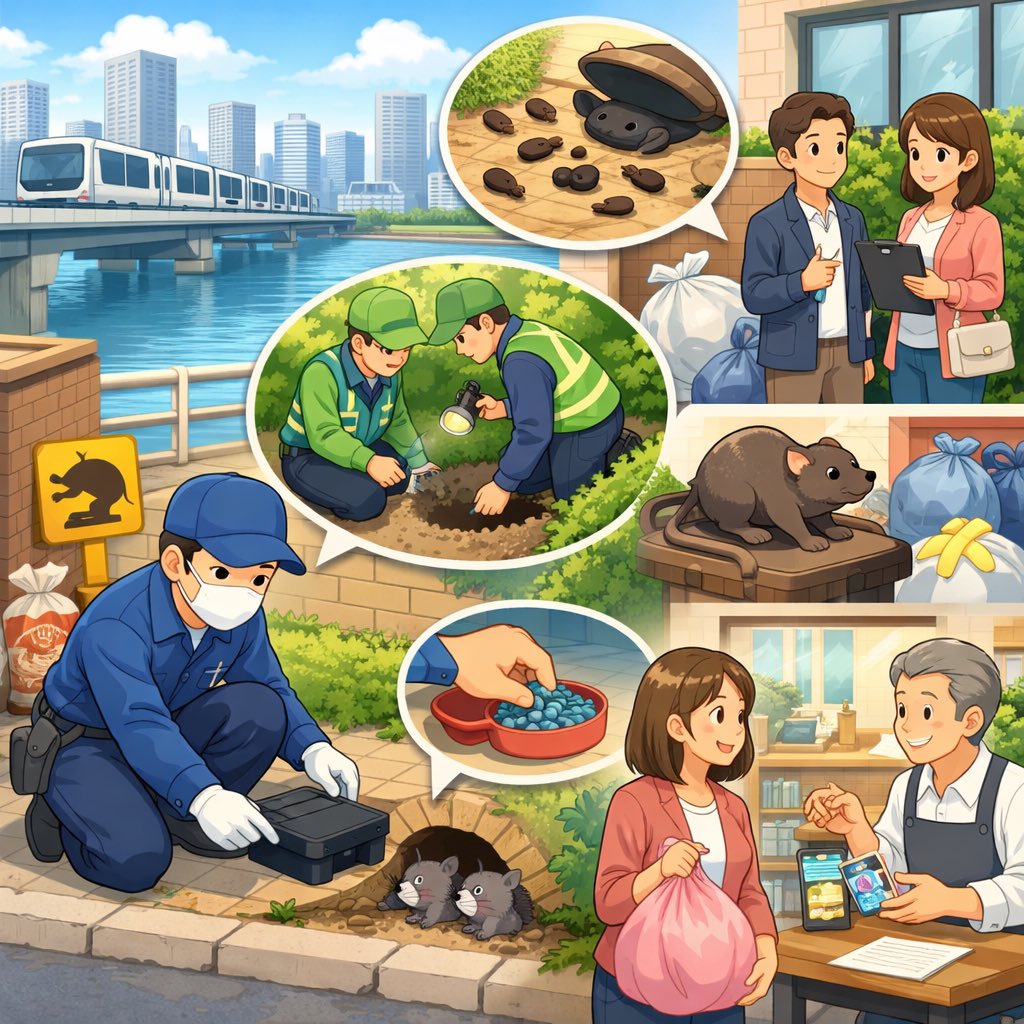 豊洲エリアのネズミ対策について】 最近、豊洲エリアにおいて ネズミの