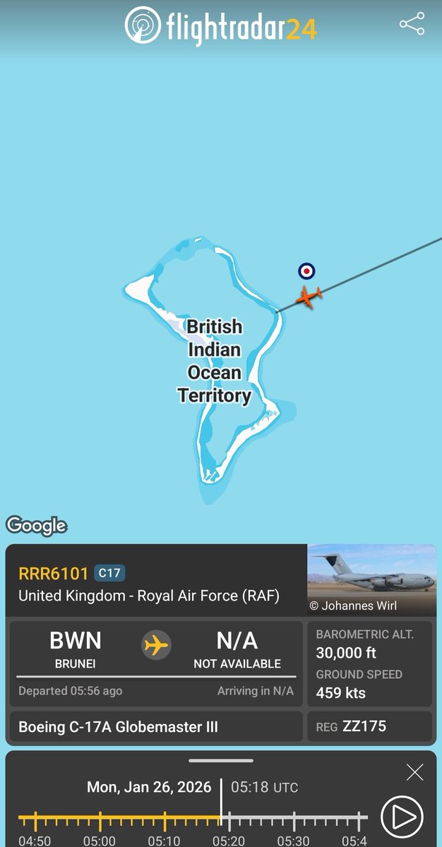 MenchOsint's tweet image. 🇬🇧✈️🇮🇷 A British RAF C-17A Cargo plane (ZZ175) landed in Diego Garcia earlier today.

Looks like the UK is getting ready to participate in whatever the U.S. plans to do in the next days.