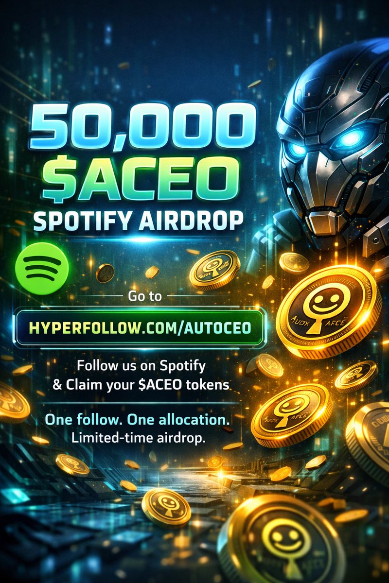 50,000 $ACEO Spotify Airdrop

Go to hyperfollow.com/autoceo, follow us on Spotify, and claim your $ACEO tokens.
One follow. One allocation. Limited-time airdrop.