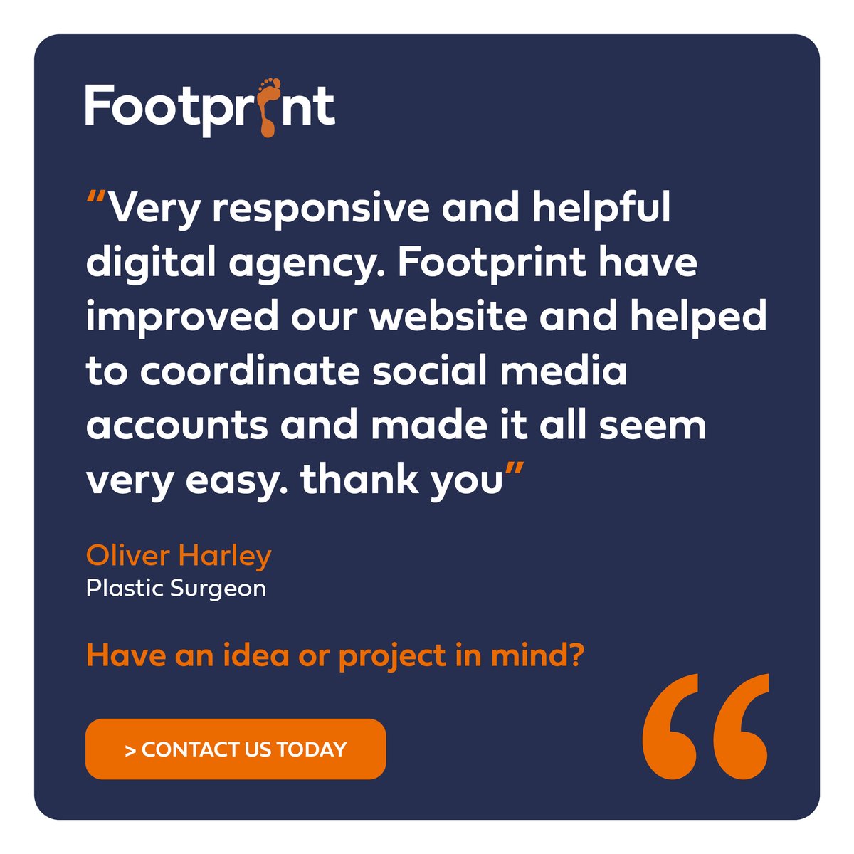 FootprintWeb's tweet photo. 🙌 Thank you, Oliver Harley Plastic Surgeon, for our 5-star Google Review. Are you embarrassed to show your website, social media and advertising to clients? Then why not let the Footprint team work their magic and give you something to be proud of? 📲01883 372488 #google #review https://t.co/JLKAS74DXv