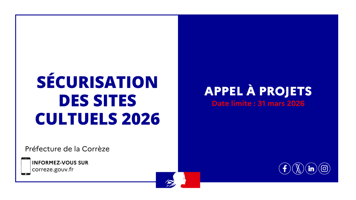Image de Préfet de la Corrèze - #SSC  | 📢 Appel à projets 2026 – Sécurisation des sites cultuels

Le ministère de l’Intérieur lance
