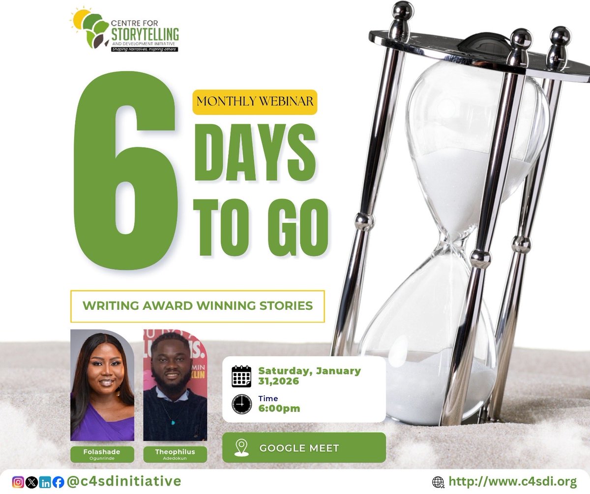 6 days to go and the countdown has officially begun. Great stories do not happen by chance. They are shaped with skill intention and clarity. This is your invitation to learn how award winning stories are truly written.
Register now and secure your spot

forms.gle/EiU372irqTu7aa…