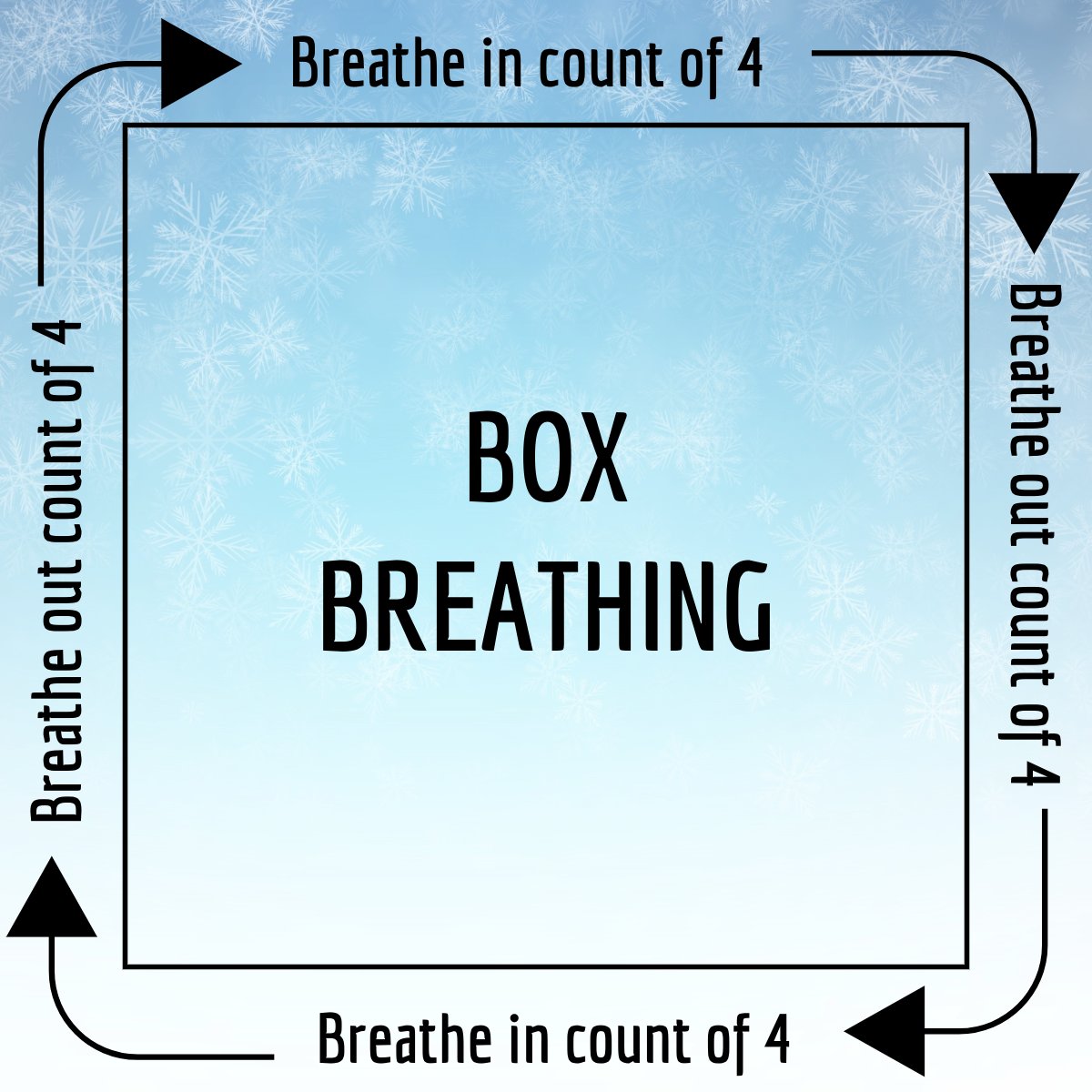 ASCEND_MW's tweet image. Snow day breathing break! ❄️

Pretend you’re tracing the sides of a box as you breathe:
Up—inhale 4
Across—hold 4
Down—exhale 4
Across—hold 4

A great way for both kids and adults to calm their bodies and minds.