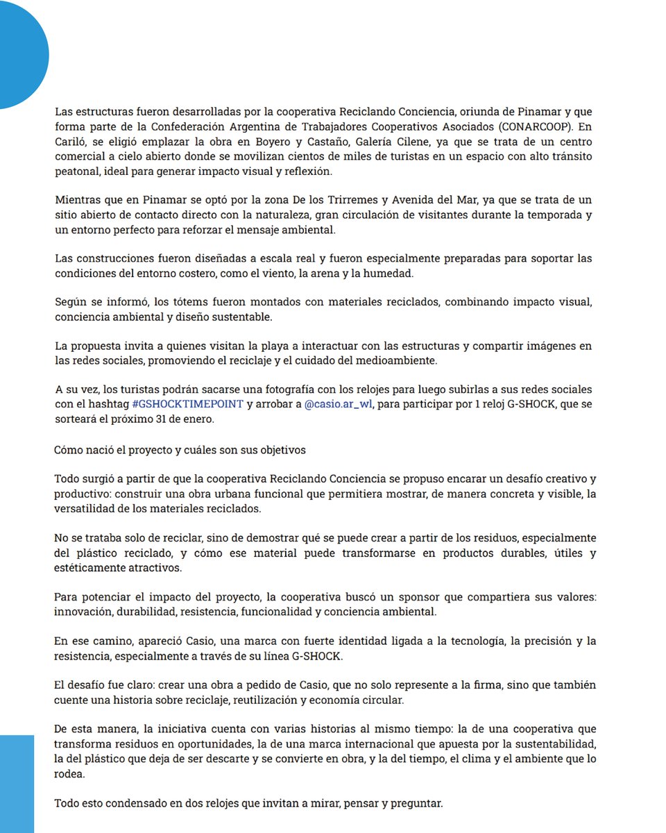 Les dejamos la nota de #ElCarterodePinamar sobre la instalación de los 2  tótems gigantes del modelo de reloj G-SHOCK de Casio en playas de las localidades bonaerenses de Cariló y Pinamar.

Desde aquí aprovechamos para felicitar a <a href="/reciclandocon/">Reciclando Conciencia</a> por el trabajo que realizaron👏