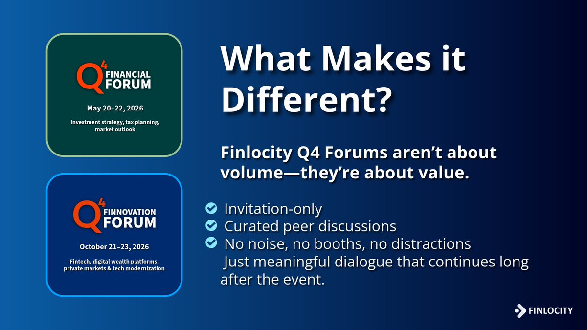 Q4 Forums - What Makes It Different?

#RIAs #AssetManagers #FinTech #BrokerDealers #Advisors #Banks #BankTrusts #FamilyOffices #Q4Forums #WealthManagement