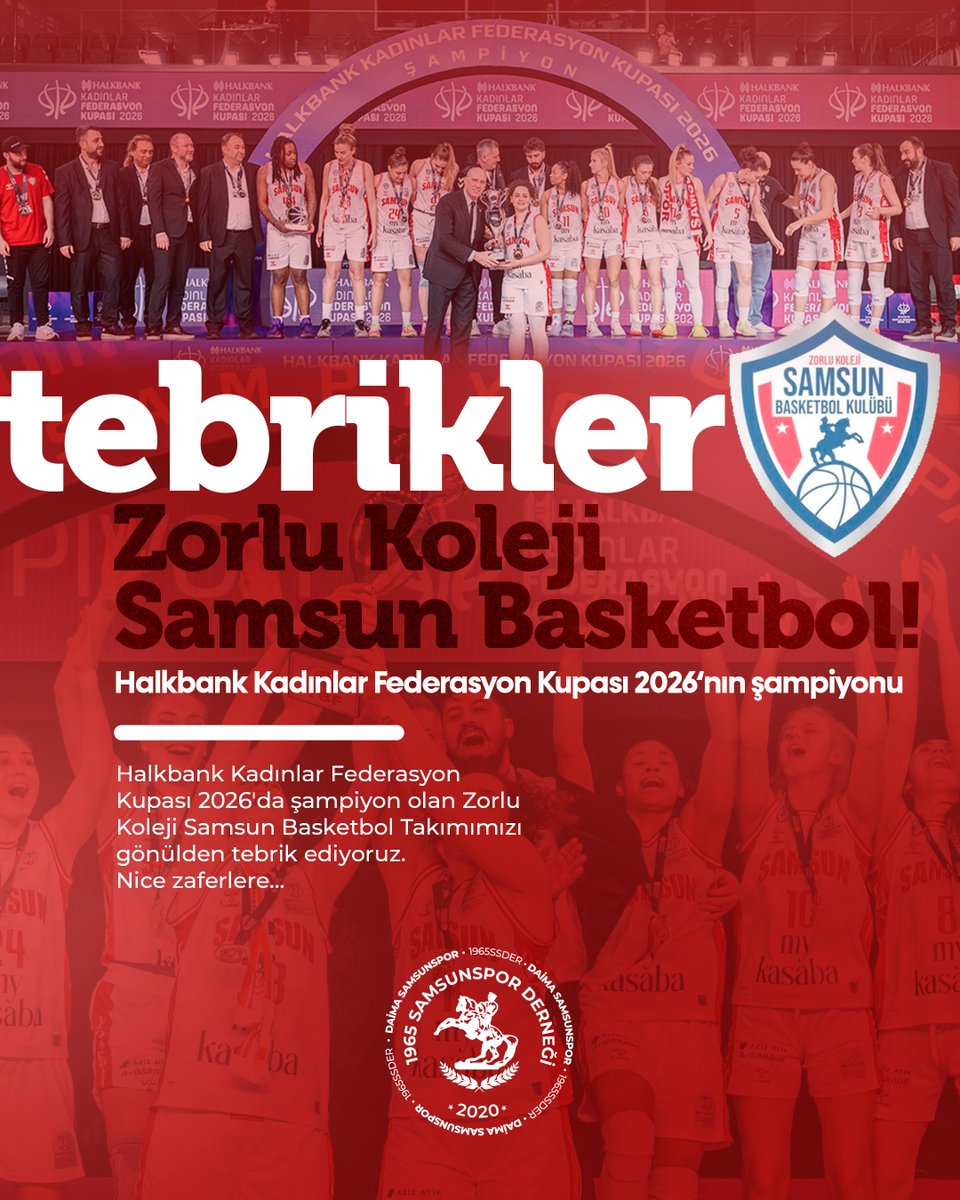 2026 Halkbank Kadınlar Federasyon Kupası’nın sahibi olan Zorlu Koleji Samsun Basketbol takımımızı yürekten kutluyoruz.

Armanın ve şehrin adını zirveye taşıyarak bize bu büyük gururu yaşatan teknik heyete, sporcularımıza ve emeği geçen herkese teşekkürler. Sizinle gurur