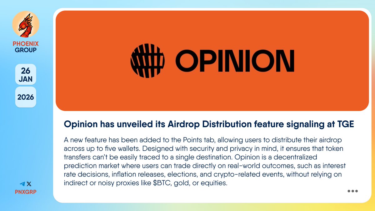 🔥 @Opinionlabsxyz has unveiled its Airdrop Distribution feature signaling  at TGE A new feature has been added to the Points tab, allowing users to  distribute their airdrop across up to five wallets.