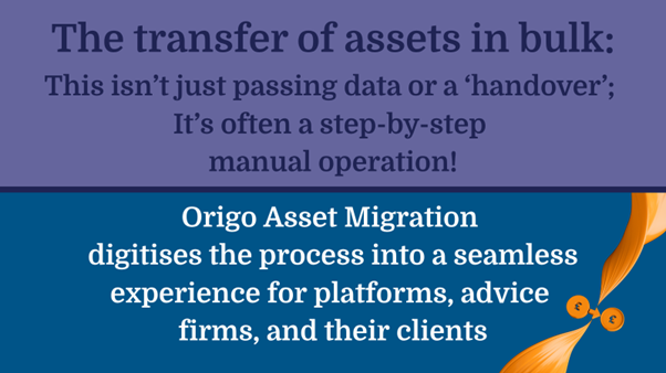 Asset migration is the transfer of client investments, often in bulk. More than a simple handover, it’s a step-by-step process of cleansing data, grouping clients, and securing approvals. 

Our latest Beta offering, Origo Asset Migration (OAM), modernises this journey: no