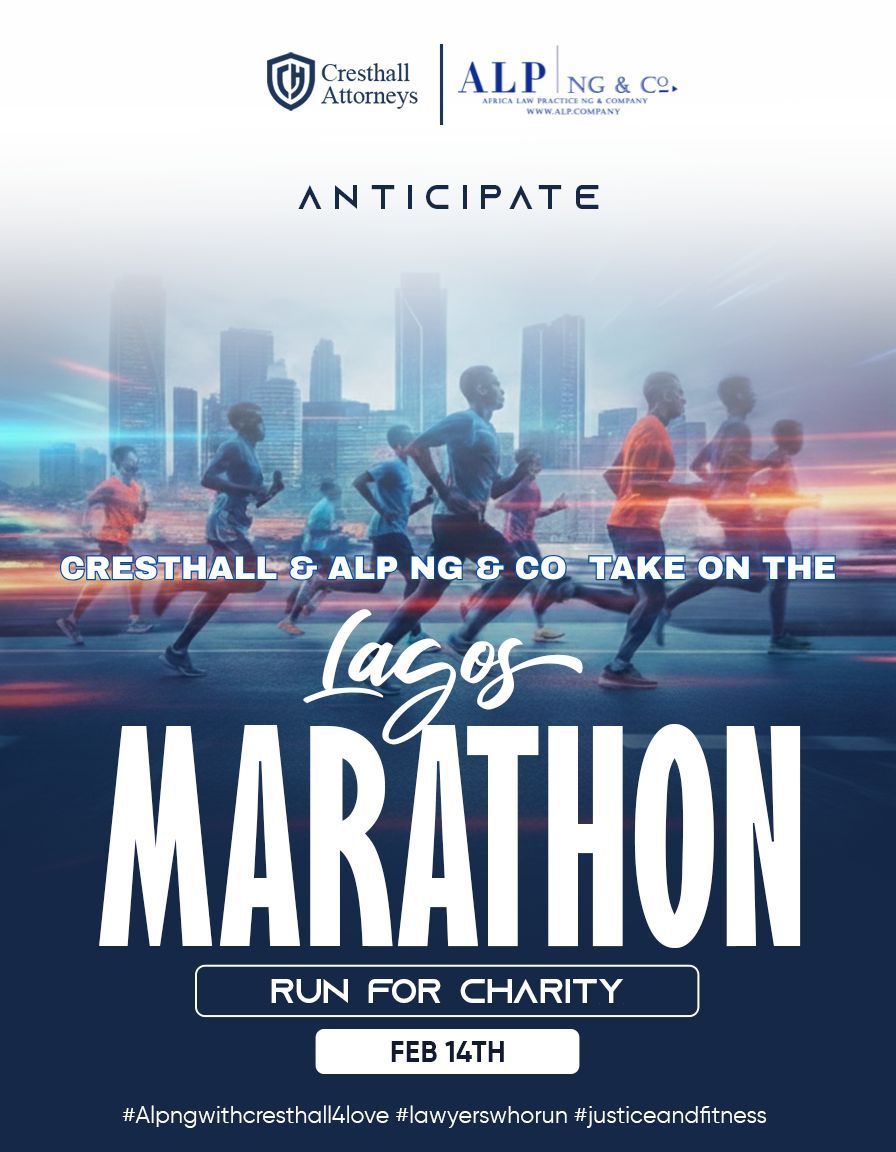 Cresthall Attorneys and <a href="/ALPNigeria/">Africa Law Practice (ALP) NG & Company</a>  are taking on the streets of Lagos for a cause that matters. We’re pushing our limits and running for charity at this year’s Lagos City Marathon. Whether it's in the courtroom or on the track, we go the extra mile.  #Alpngwithcresthall4love