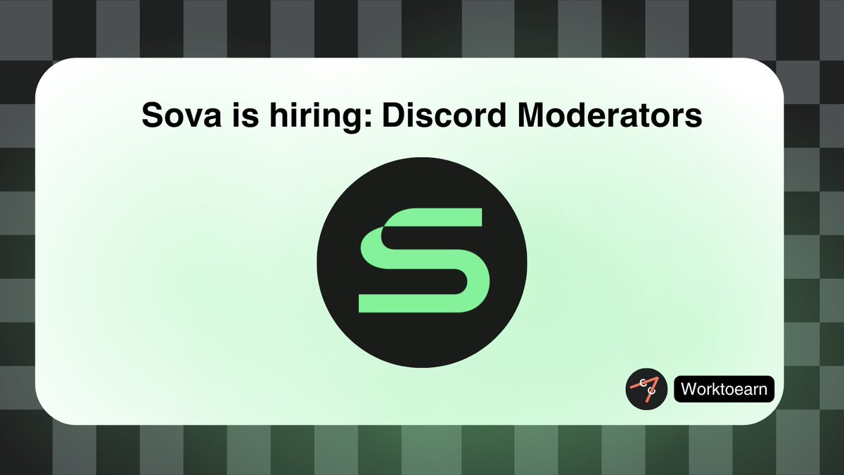 worktoearn_en's tweet image. Sova is hiring

They are currently looking for regional Discord moderators for certain regions.

They also have an active role system on Discord for active community members.

👉 Apply: docs.google.com/forms/d/1NgXLJ…

Sova is an intent-based liquidity layer that brings Bitcoin to DeFi…