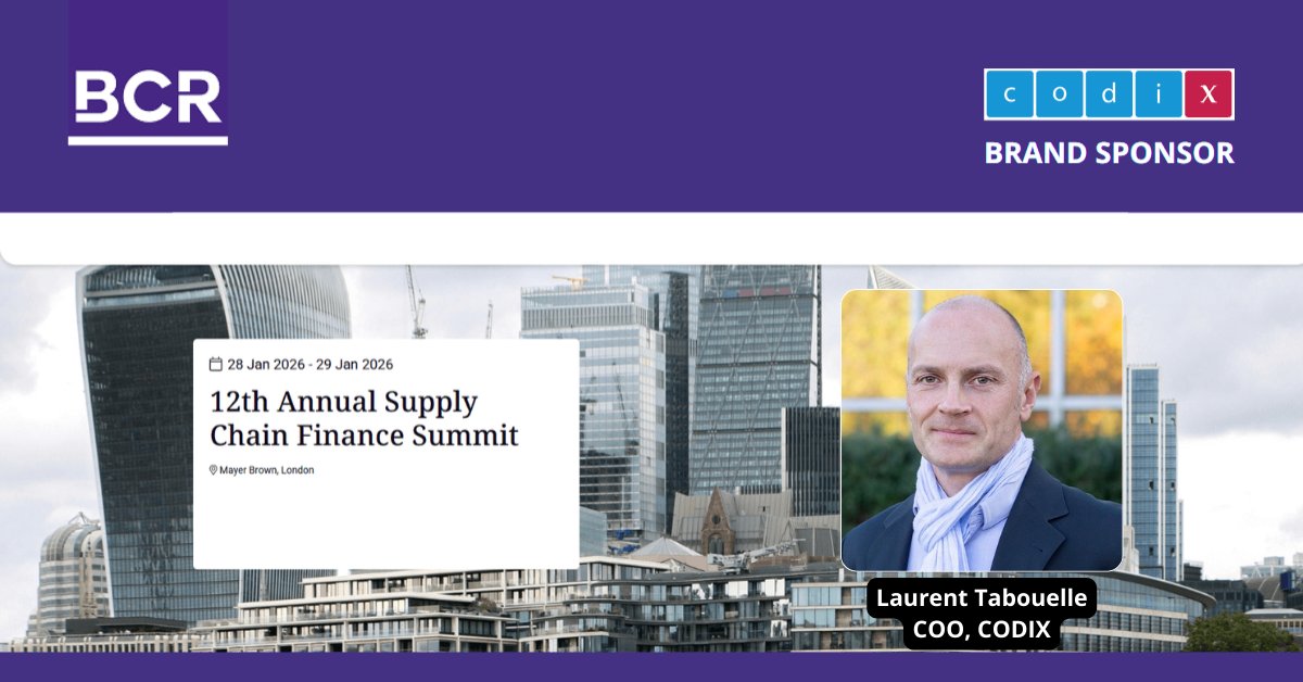 Only two days left to the #BCR’s 12th Annual SCFS in #London. Don’t miss the opportunity to meet Laurent Tabouelle, COO of CODIX Group, and discuss how #technology – and CODIX’s innovations – can drive real value across the industry. 🔗codix.eu/en/events/scfs…
#SupplyChainFinance