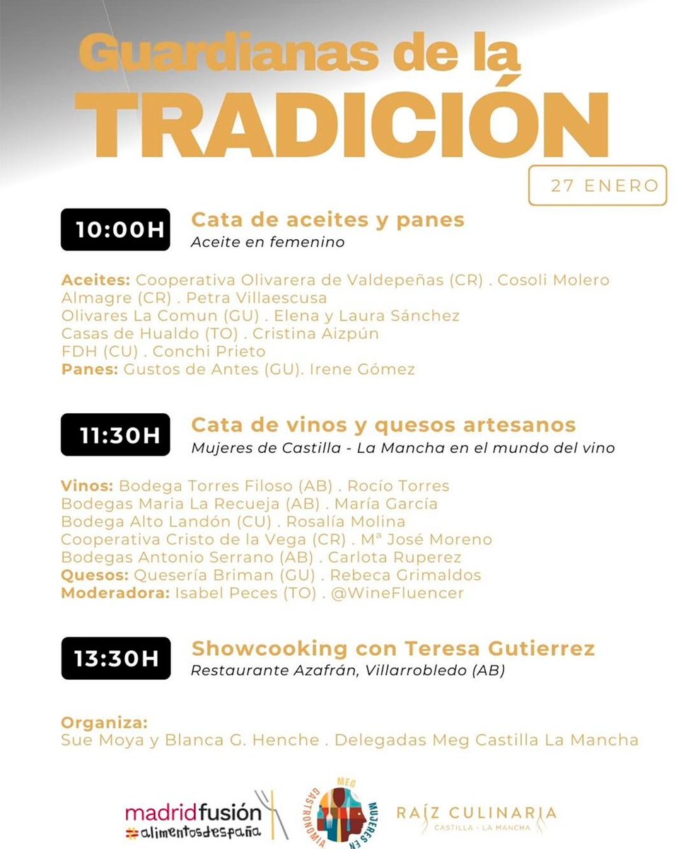 Y esta semana estaremos muy pendientes de empresari@s y productor@s del sur de la Alcarria en <a href="/madridfusion/">madrid fusion</a>, donde van a llevar el sabor, la tradición y la excelencia de nuestra tierra.
📍 Territorio, origen y a futuro en la #AlcarriaSur
 #MadridFusión2026 #DO #Vino #Aceite #Miel