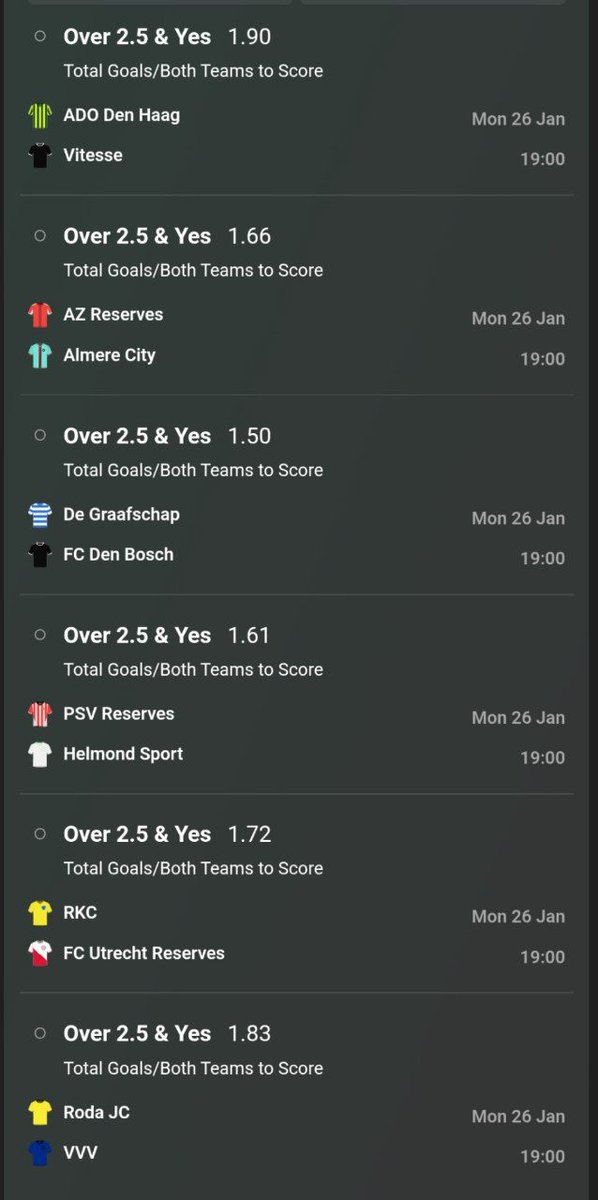 Tips_Bible's tweet image. 🏆 🇳🇱 Over 2.5 &amp;amp; btts &amp;amp; Over 2.5 Acca 🇳🇱🏆

Friday saw BTTs, 2.5 in every game, let's run it today! 🥳🚀💰