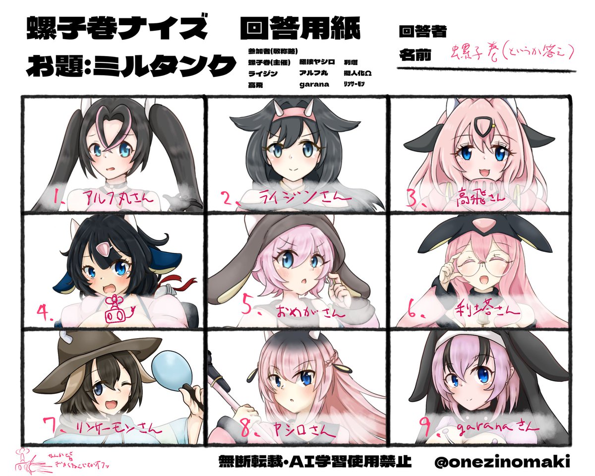 ネタバレ注意！
こちらが今回の参加者さんの答えになります！

参加者さんや予想してくださった皆様！本当にありがとうございました！！
#螺子巻ナイズ