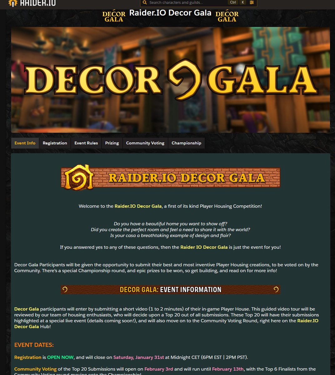 for all of you housing enthusiast, do not miss to participate on the decor gala organised by raider io!
registration is open until Jan 31st! 
raider.io/events/raideri…