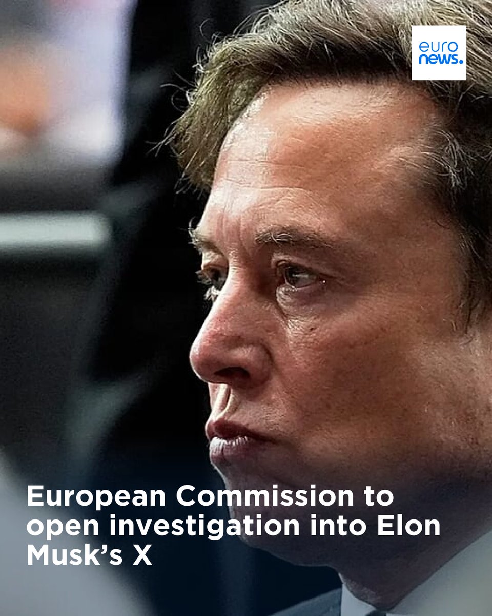 euronews's tweet image. The European Commission will open today a formal investigation into X after outcry at the platform's failure to prevent the creation of sexually explicit images of real people – including children.
➡️ l.euronews.com/37p4