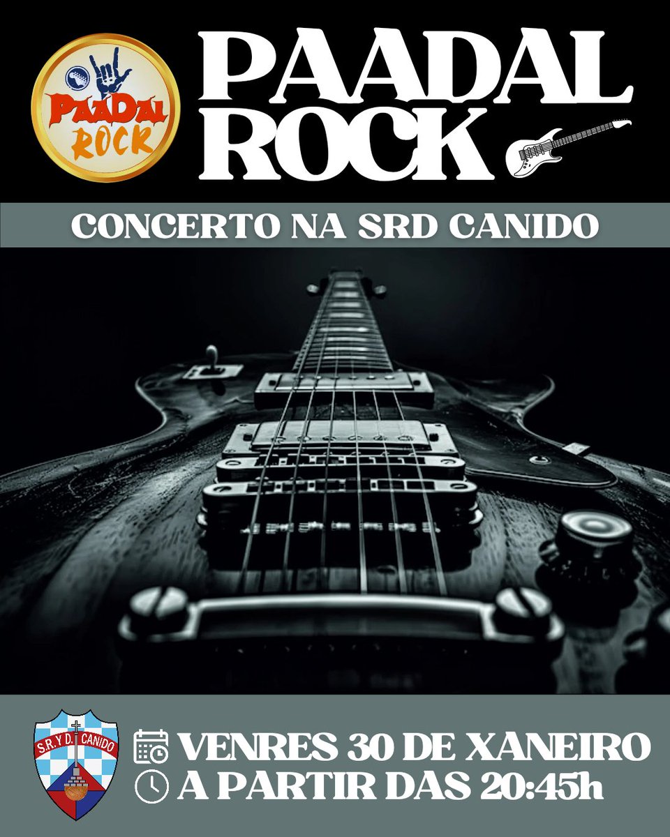 🎸 NOVA ACTUACIÓN 🎸

👉🏻 Para non frear este comezo de ano, este venres teremos o concerto de Padaal Rock.

👉🏻 Nesta ocasión, o grupo presentará a súa nova formación.

📍 SRD Canido
🗓 Venres 30 de xaneiro
⌛️ A partir das 20:45h

#OpaCanido
#FacendoBarrio