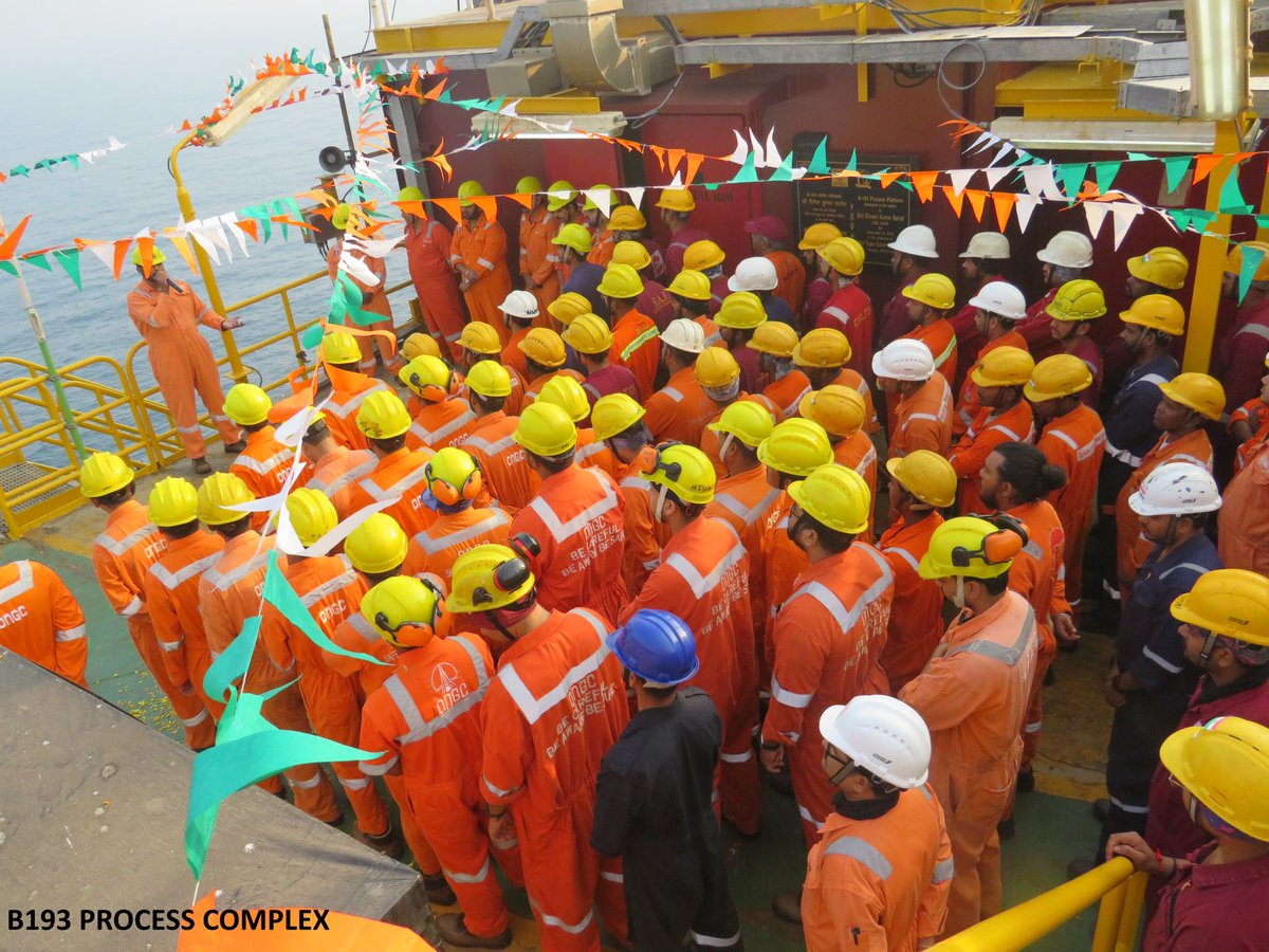 ONGC_'s tweet image. Miles away from land. Anchored in duty. 

On #RepublicDay, as the #Tricolour rises high across #ONGC’s offshore installations, BPA, BPB, B193, Panna–Mukta, Tapti and NBP D-1, our Offshore Oil &amp;amp; Gas Soldiers stand tall amid the vast Arabian Sea.

Surrounded by waves, guided by