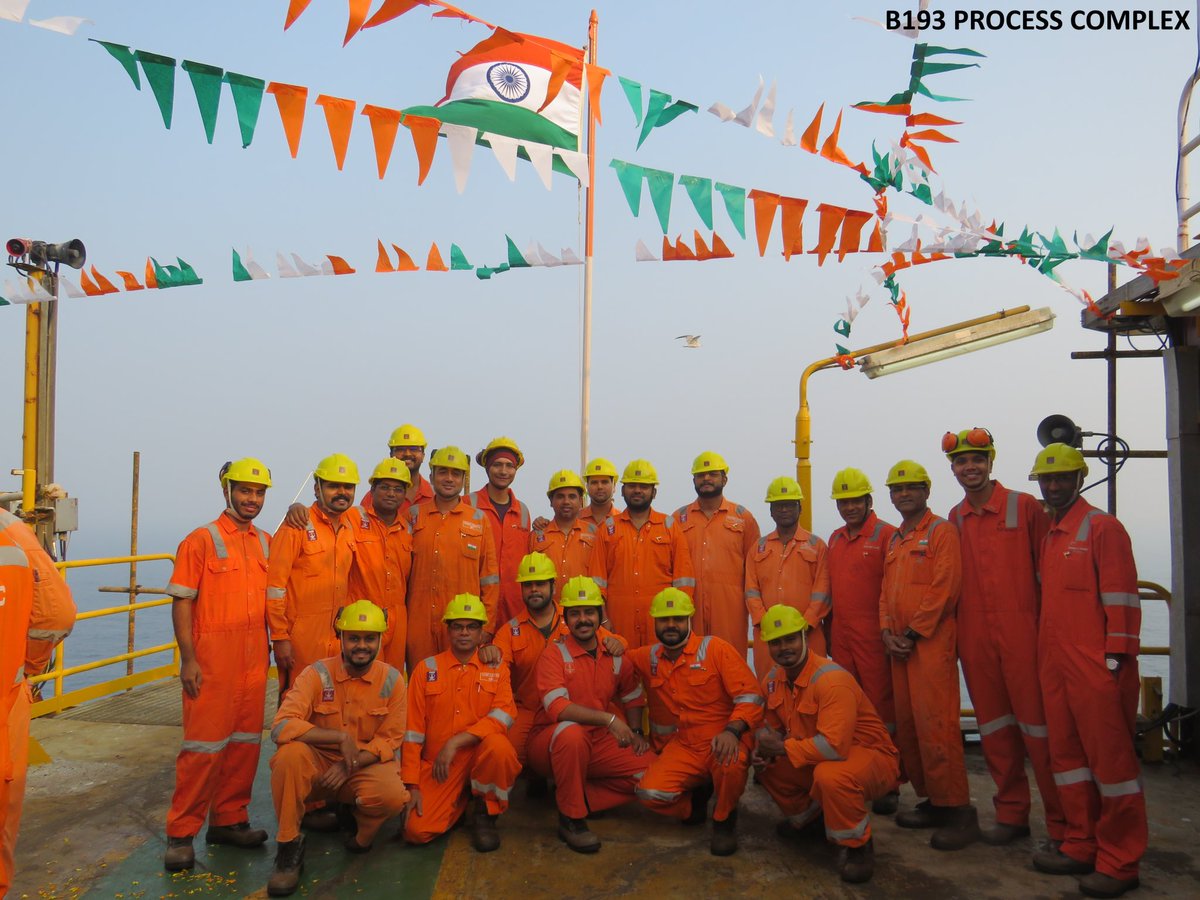 ONGC_'s tweet image. Miles away from land. Anchored in duty. 

On #RepublicDay, as the #Tricolour rises high across #ONGC’s offshore installations, BPA, BPB, B193, Panna–Mukta, Tapti and NBP D-1, our Offshore Oil &amp;amp; Gas Soldiers stand tall amid the vast Arabian Sea.

Surrounded by waves, guided by