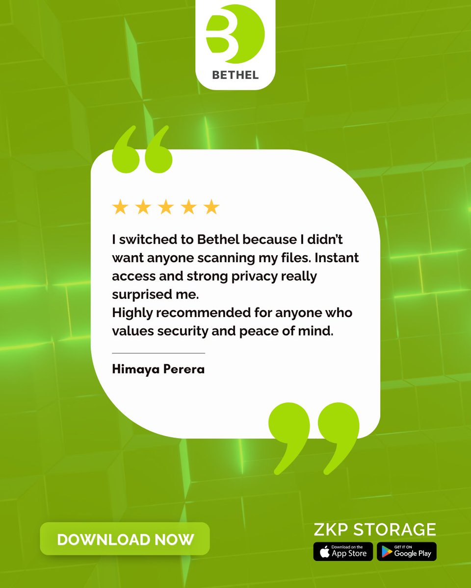 We’re truly happy to hear feedback like this.

Knowing that Bethel gives our users confidence, privacy, and peace of mind is exactly why we built this platform. Your trust motivates us to keep delivering secure, fast, and privacy-first storage without compromise.

Thank you for