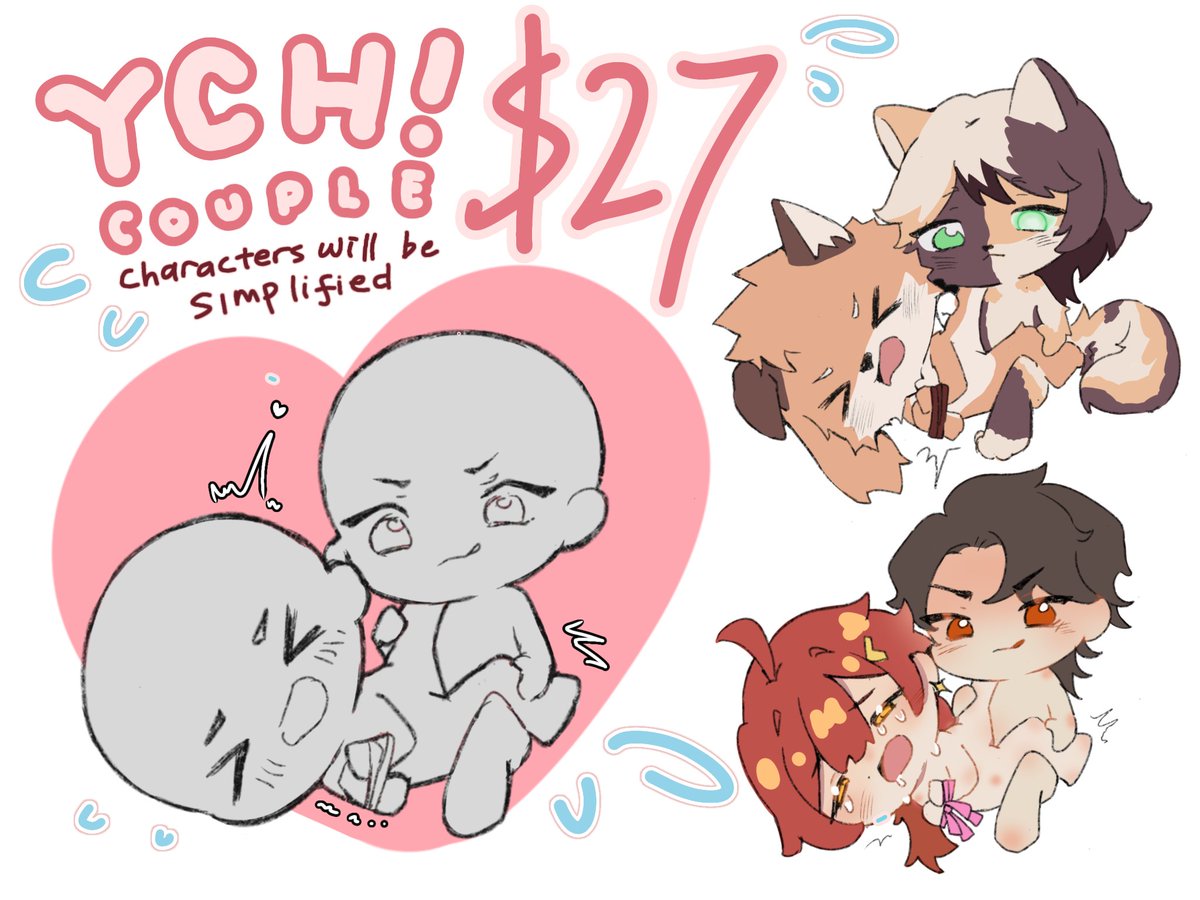 [rts are appreciated!]

Slight NSFW!
YCH commission Valentine is almost here!! Celebrate it with your pookie :33
will be open for 3 SLOTS ONLY!!! ( Can also check my others service at vgen.co/shoraaaa )

dm me if youre interested~
thank you so much!
(tos below)