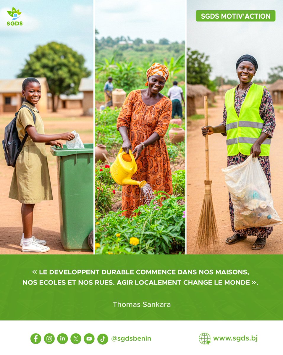 🟢 SGDS MOTIV’ACTION 

« Le développement durable commence dans nos maisons, nos écoles et nos rues. Agir localement change le monde. »  Thomas Sankara 🇧🇫

Engageons-nous dès aujourd’hui .

🌿 Bon début de semaine à toutes et à tous !

#SGDSMotivAction #SGDS #lundi