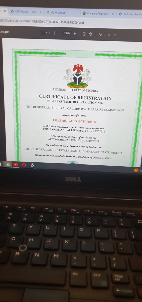 <a href="/cacnigeria1/">Corporate Affairs Commission</a> I did a CAC business name registration, but both certificate and status report didn't come with any registration number, it's almost a week now, please look into this <a href="/IshaqHussainiM/">Ishaq Hussaini Magaji SAN</a>

BN name is Trustmile Auto Enterprises