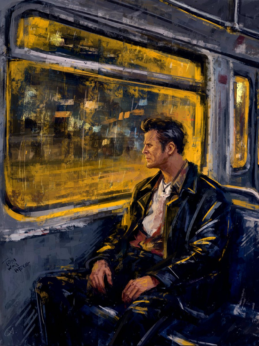 Andrea_C_White's tweet image. "i've seen it all through the yellow windows of the evening train" — Waits has sort of become the soundtrack to my late-night painting sessions, and so this little Max painting inspired by 9th &amp;amp; Hennepin came to be (idk if this painting works without it playing in the background)