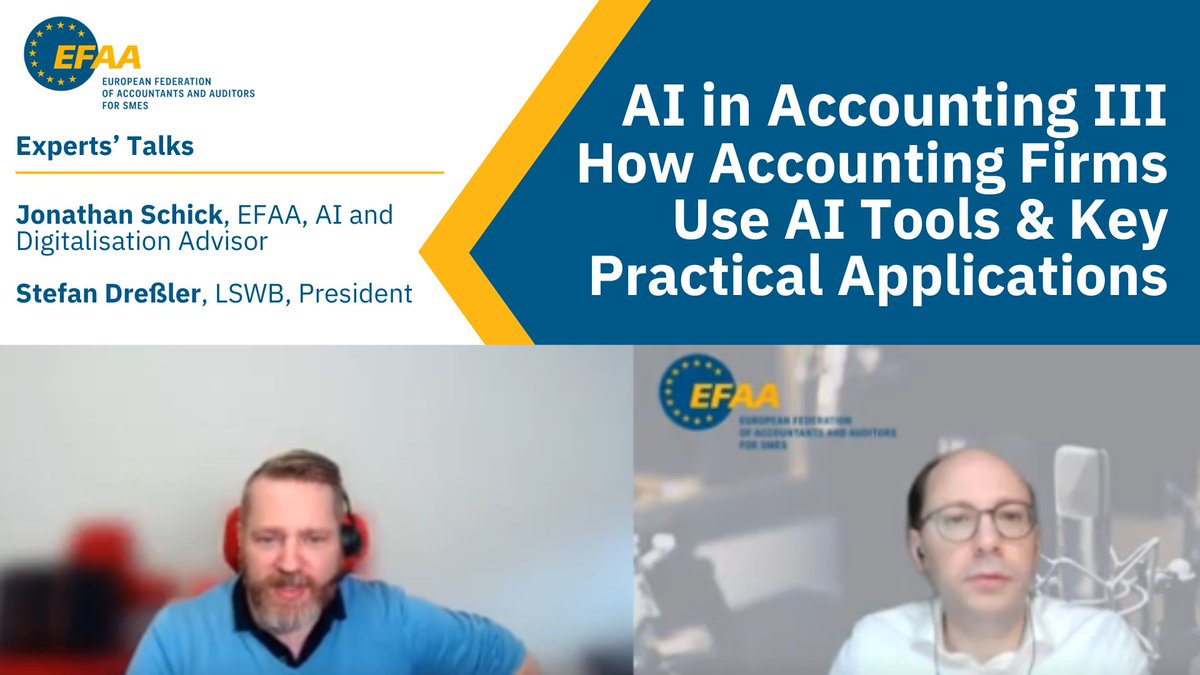 EFAAforSMEs's tweet image. 🚀 New episode of EFAA for SMEs Experts’ Talks on #AI in #accounting 
🔹 Why #SMPs need an AI strategy
🔹 How AI frees time for higher‑value work
🔹 Better prompting skills
🔹 Why human expertise still matters
YouTube: lnkd.in/ebh-zMj2
Spotify: lnkd.in/eX3HXn9N