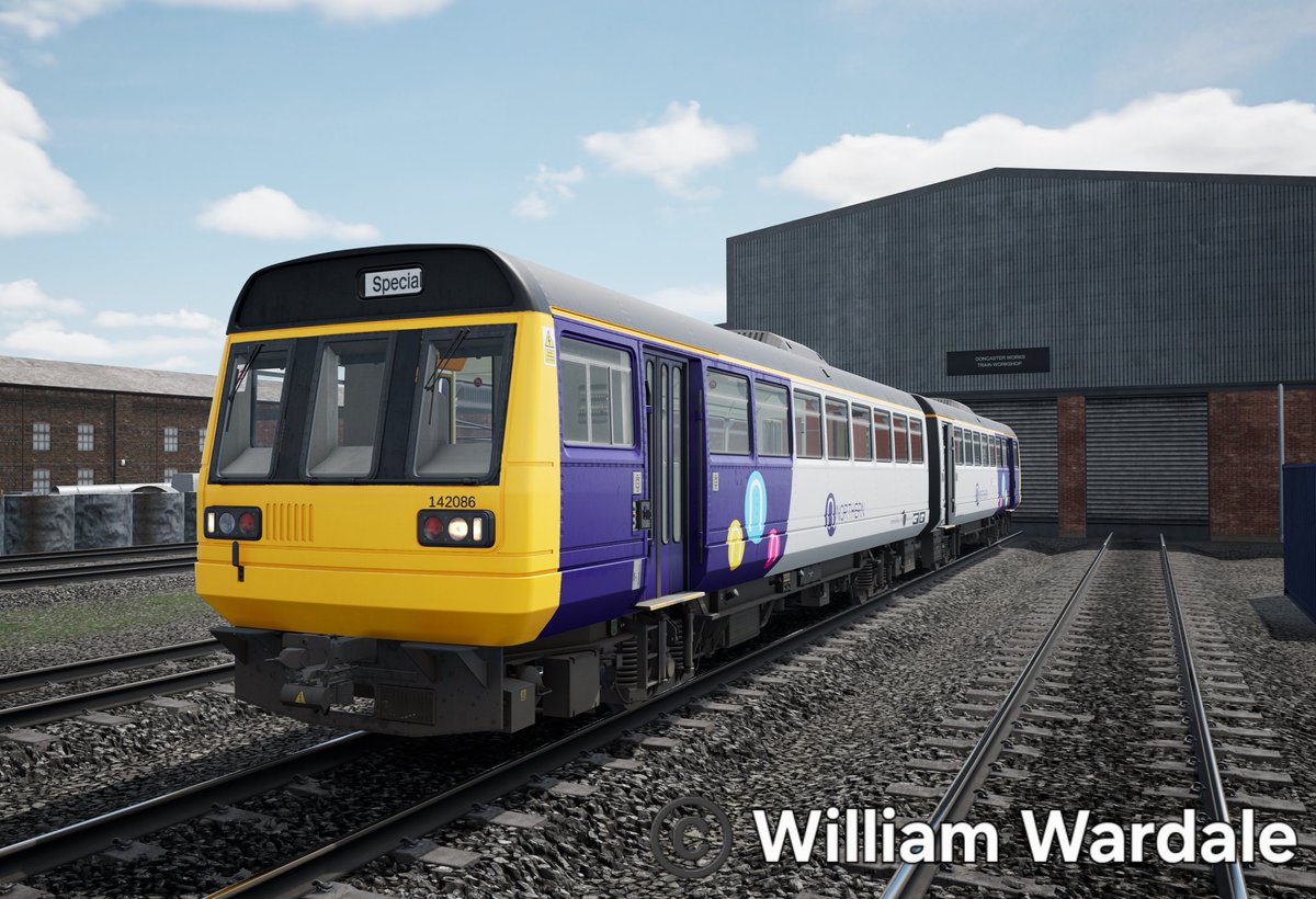 WilliamWardale's tweet image. In a alternative timeline here we see @northernassist 142086 fresh from the paint shop at #Doncaster 

Train Sim World 5
East Coast Mainline 
Doncaster - Peterborough DLC

@Northern_Travel @TomDearlove1 @trainsimworld #class142 #trainsimworld