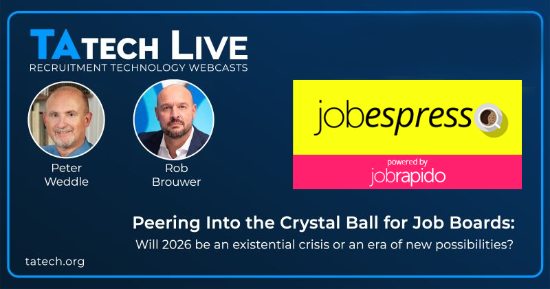 Missed our <a href="/TAtechSolutions/">TAtech</a> live session? Catch it on demand 🎥 <a href="/robbrouwer/">Rob Brouwer</a> &amp; <a href="/PeterWeddle/">Peter Weddle</a> cut through the “end of job boards” noise to talk bots, partnerships &amp; real strategies for 2026.
Watch here 👉 tatech.org/crystal-ball-2…