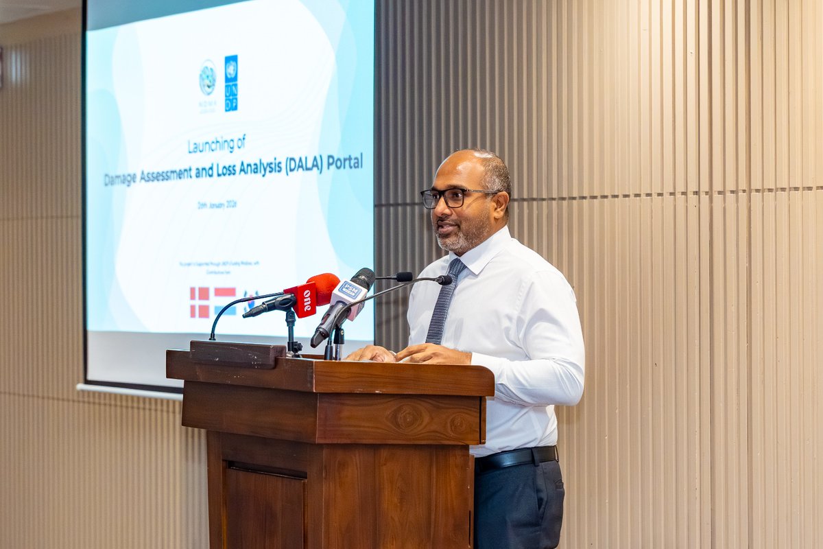 NDMAmv's tweet photo. NDMA has launched the Damage Assessment and Loss Analysis (DALA) Portal, a national digital platform to modernise disaster reporting and support evidence-based decision-making in the Maldives.

The portal, developed by NDMA with technical support from @UNDPMaldives and funded through UNDP with contributions from Denmark, Luxembourg & Republic of Korea, enables faster response, smarter recovery, and a more resilient Maldives.

Launched by Minister Hon. Ali Ihusan (@min_mohst), accompanied by Minister Hon. @mgmaumoon and UNDP Representative Mr. Adnan Cheema, DALA aligns with President @MMuizzu's Digital Maldives 2.0, NDMA’s Strategic Action Plan, the Sendai Framework, and the Early Warnings for All initiative.