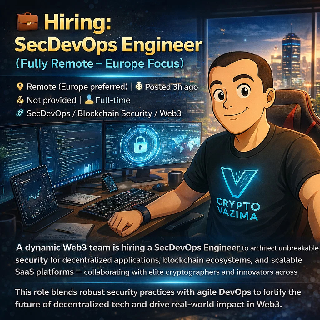 🚀 Hiring: SecDevOps Engineer — Web3 / Blockchain Security (Remote, Europe  focus) 📍 Remote (Europe preferred) | 💼 Full-time | 🧑‍💻 SecDevOps /  Crypto Security | 💰 Not provided | 🕐 Posted