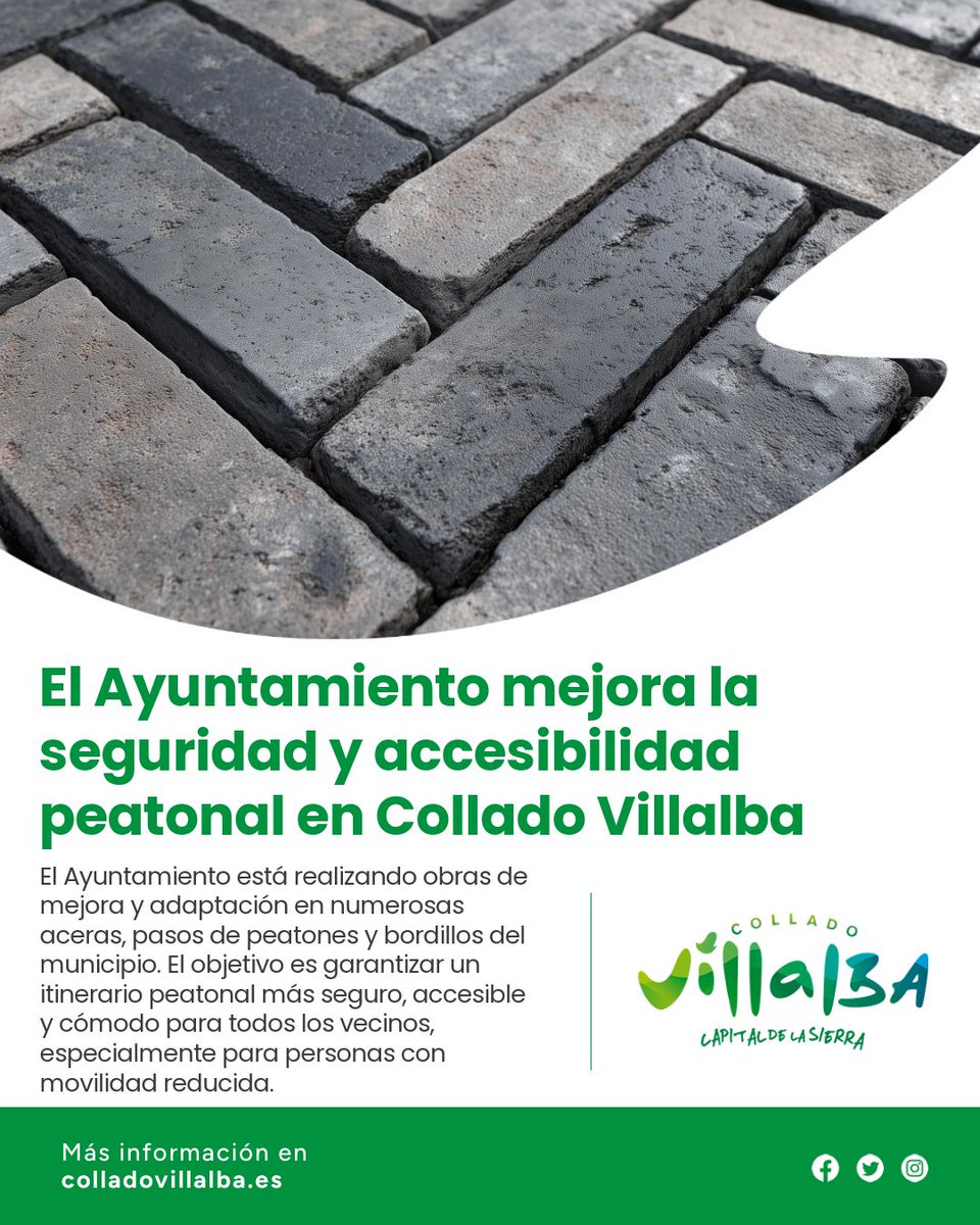 Estamos renovando y adaptando aceras, pasos de peatones y bordillos 🚸

✅ Más seguridad
✅ Mejor accesibilidad

Caminar por #ColladoVillalba es ahora más fácil para todos 👣✨