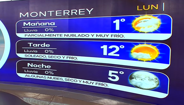 nelvaldez's tweet photo. Pronóstico Del Tiempo ☀️🥶
Lunes frío en #Monterrey pero con cielo soleado por la tarde y máxima de 12°C 

#ClimaDel6 https://t.co/iNilfUs0io