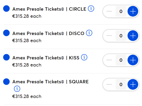 valegavi's tweet image. amex presale in amsterdam: this is what you see once you're in. almost two hours into the presale, they're good availability. don't know what the situation is for the code presale