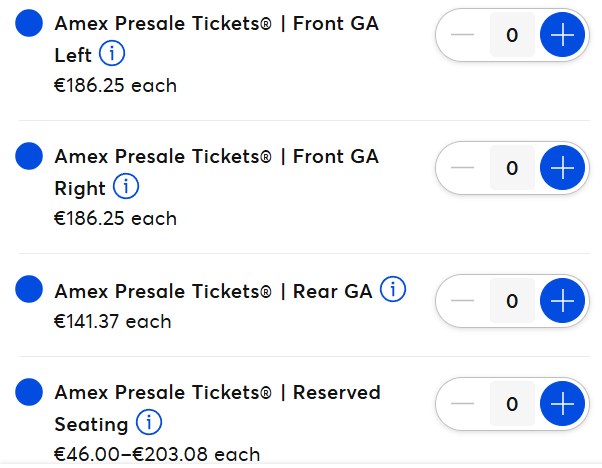 valegavi's tweet image. amex presale in amsterdam: this is what you see once you're in. almost two hours into the presale, they're good availability. don't know what the situation is for the code presale