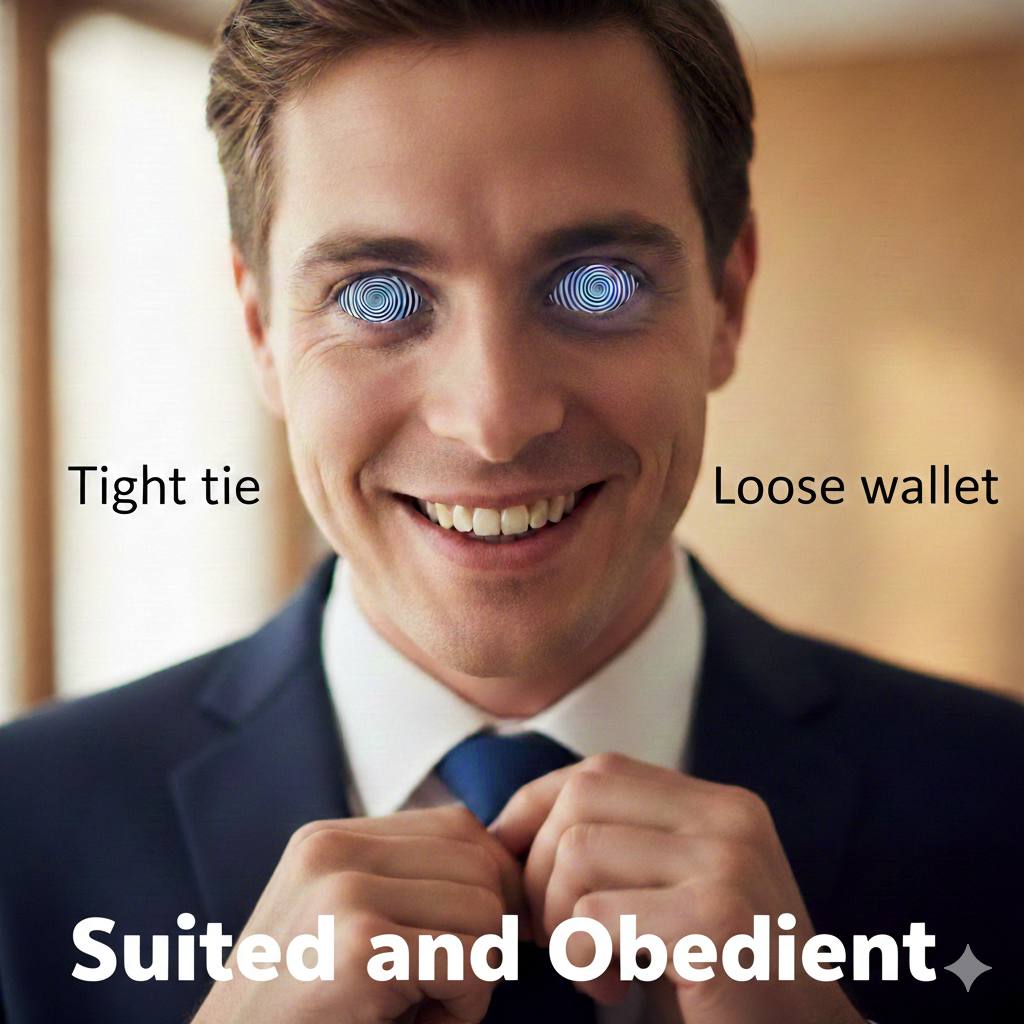 This is what you are gonna become in the future

A formal Guy in a suit with a tightened tie and a loose wallet

The suit decides to do that, and I am the one controlling that suit

Stop resisting
Your urges are superior 
You re gonna give into It in the end 

Become suited Up 👔