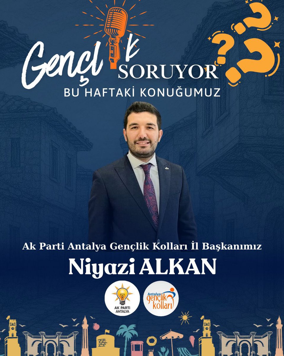 Gençlik Soruyor programımızın bu haftaki konuğu, AK Parti Antalya İl Gençlik Kolları Başkanımız Sayın Niyazi Alkan olacaktır.
Sorularınızı bizlere mesaj yoluyla iletebilirsiniz.